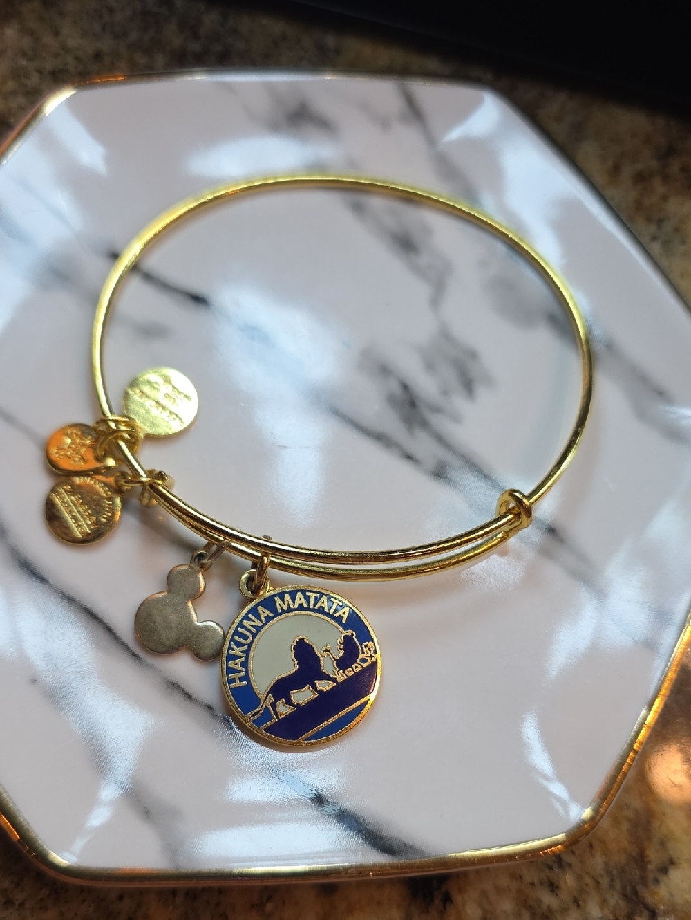 Alex and Ani Gold Tone "Hakuna Matata" Blue Charm Bangle Bracelet